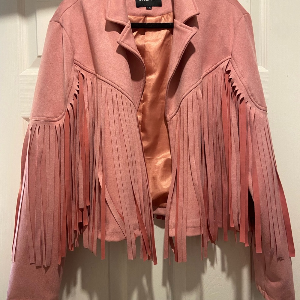 Pink Leather Fringe Jacket with Western Flair